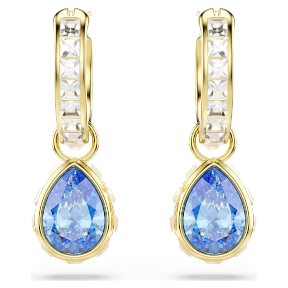 Chroma drop earrings, Pear cut, Blue, 18K gold finish - Swarovski, 5757815