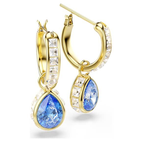 Cercei cu drop Chroma, Tăietură în formă de pară, Albaștri, Finisaj din aur de 18k - Swarovski, 5757815