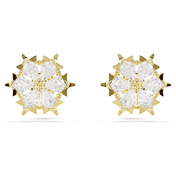 Magic 耳釘, 混合式切割, 雪花, 白色, 18K 金飾面 - Swarovski, 5757816