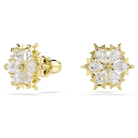 Cercei stud Magic, Tăieturi mixte, Fulg de zăpadă, Albi, Finisaj din aur de 18k - Swarovski, 5757816