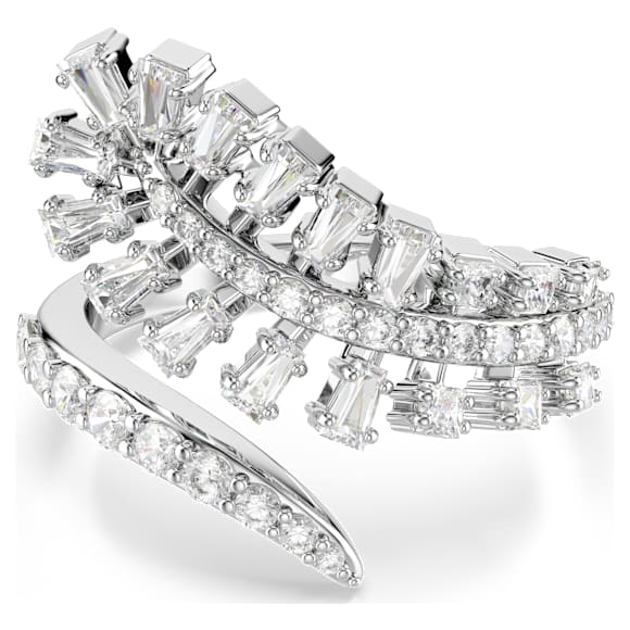 Vienna 오픈 링, 믹스 컷, 깃털, 화이트, 로듐 플래팅 - Swarovski, 5757835