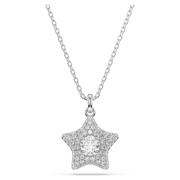 Sublima medál, Körmetszéses, Csillag, Fehér, Ródium bevonattal - Swarovski, 5758393