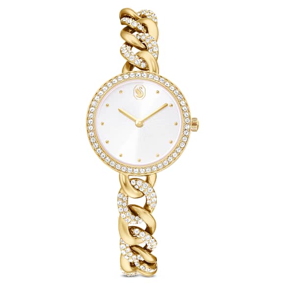 Cocktail round watch, Round cut, Metal bracelet, Gold tone, Gold-tone finish - Swarovski, 5759698