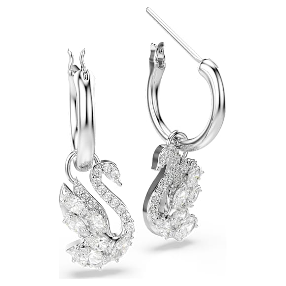 Swan Hängande örhängen, Blandade slipningar, Svan, Vit, Rodiumpläterad - Swarovski, 5759942