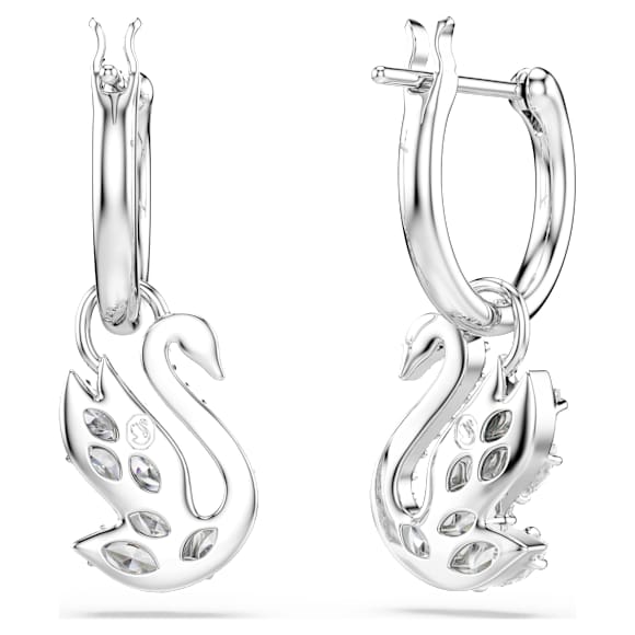Swan Drop-Ohrhänger, Verschiedene Schliffe, Schwan, Weiß, Rhodiniert - Swarovski, 5759942