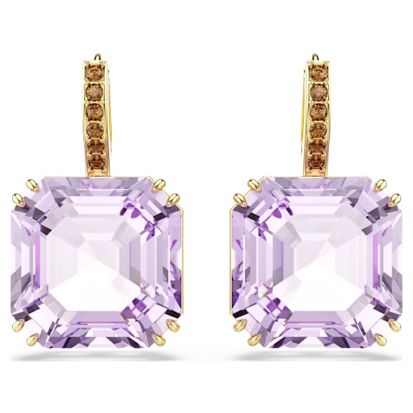 Pendientes Millenia, Talla cuadrada, Morado, Acabado en oro de 18 quilates - Swarovski, 5759990