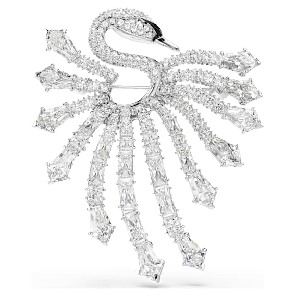 Vienna brooch, Mixed cuts, Swan, White, Rhodium plated - Swarovski, 5760065