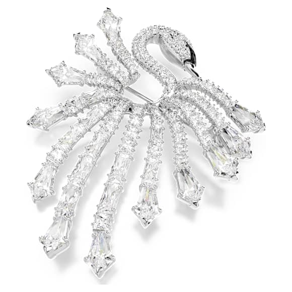 Broșă Vienna, Tăieturi mixte, Lebădă, Albă, Placat cu rodiu - Swarovski, 5760065