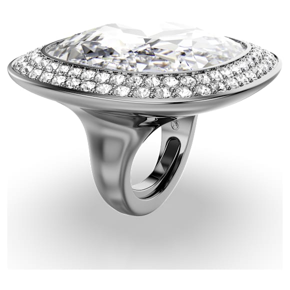 Inel cocktail Una Angelic, Tăietură perniță, Alb, Placat cu ruteniu - Swarovski, 5760117