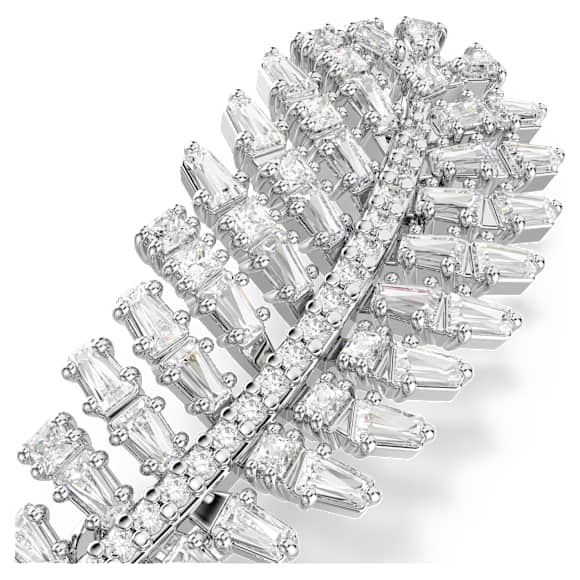 Vienna 胸針, 混合式切割, 羽毛, 白色, 鍍白金色 - Swarovski, 5760564