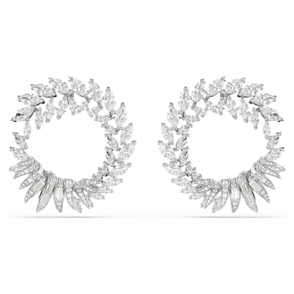 Mesmera ringoorbellen, Marquise-slijpvorm, Wit, Rodium toplaag - Swarovski, 5760966