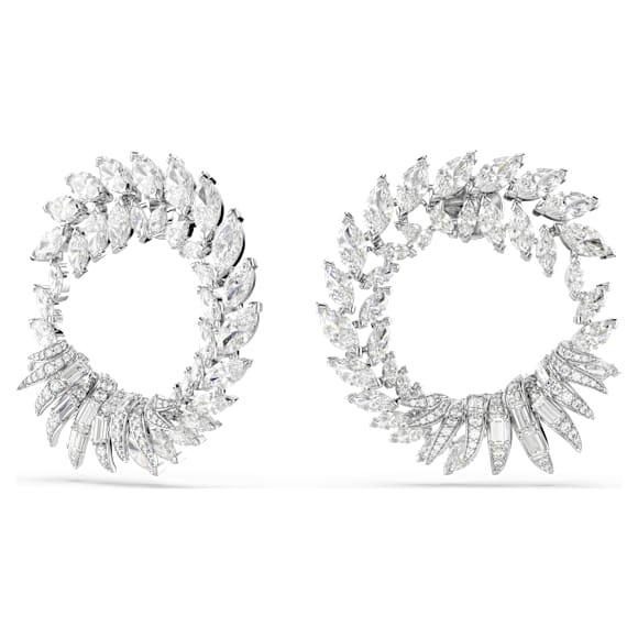 Mesmera hoop earrings, Marquise cut, White, Rhodium plated - Swarovski, 5760966