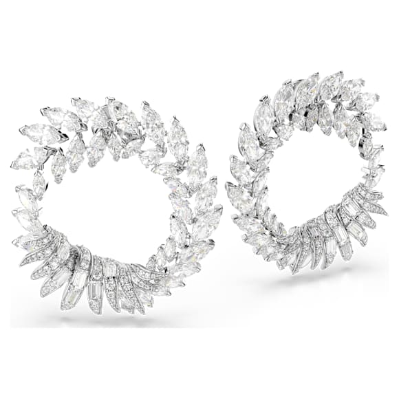 Cercei rotunzi Mesmera, Tăietură marquise, Albi, Placat cu rodiu - Swarovski, 5760966