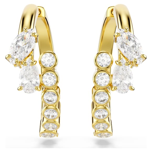 Mesmera 大圈耳環, 混合式切割, 白色, 鍍金（金色飾面） - Swarovski, 5761975