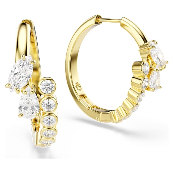 Mesmera hoop earrings, Mixed cuts, White, 18K gold finish - Swarovski, 5761975