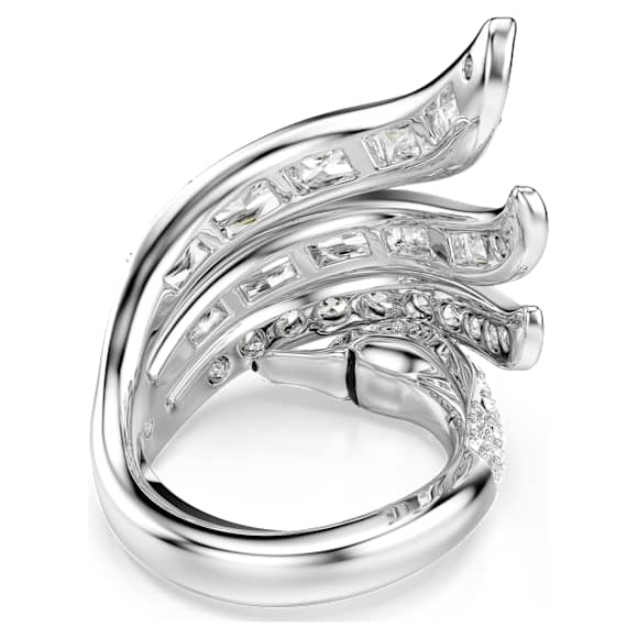 Koktejlový prsten Vienna, Různé výbrusy, Labuť, Bílá, Pokoveno rhodiem - Swarovski, 5762206