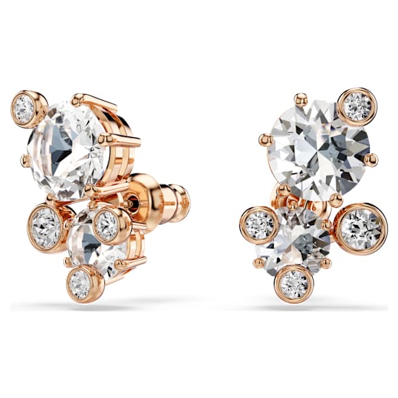 Constella stud earrings, Round cut, White, 18K rose gold finish - Swarovski, 5762347