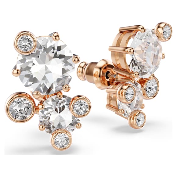 Constella stud earrings, Round cut, White, 18K rose gold finish - Swarovski, 5762347