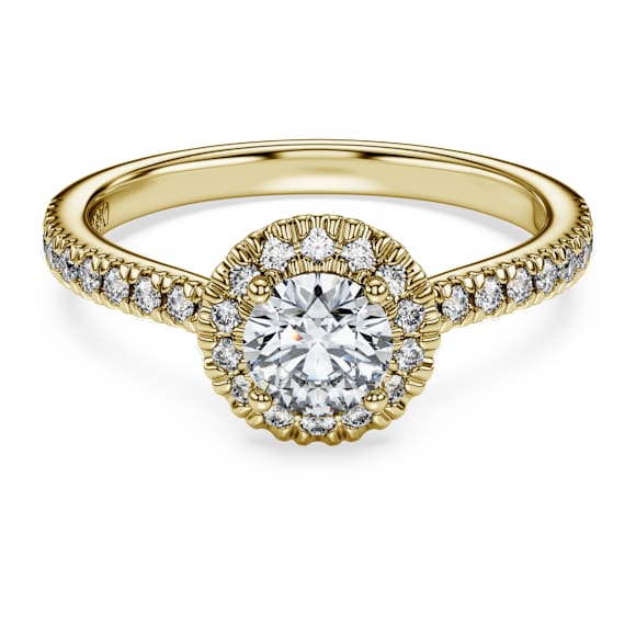 Eternity halo solitaire ring, Lab-grown diamonds 0.8 ct tw, Round shape, 14K yellow gold - Swarovski, 5762550