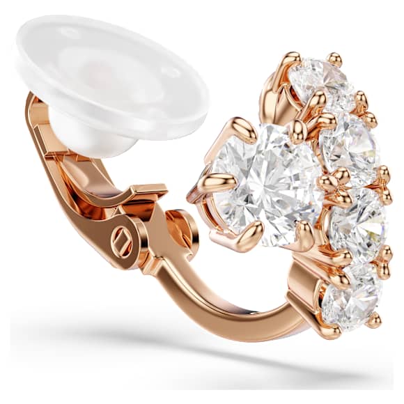 Matrix 夾式耳環, 圓形切割, 白色, 18K 金（玫瑰金色）飾面 - Swarovski, 5763822