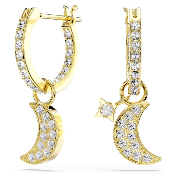 Symbolica 水滴形耳環, 圓形切割, 月亮, 白色, 18K 金飾面 - Swarovski, 5764070