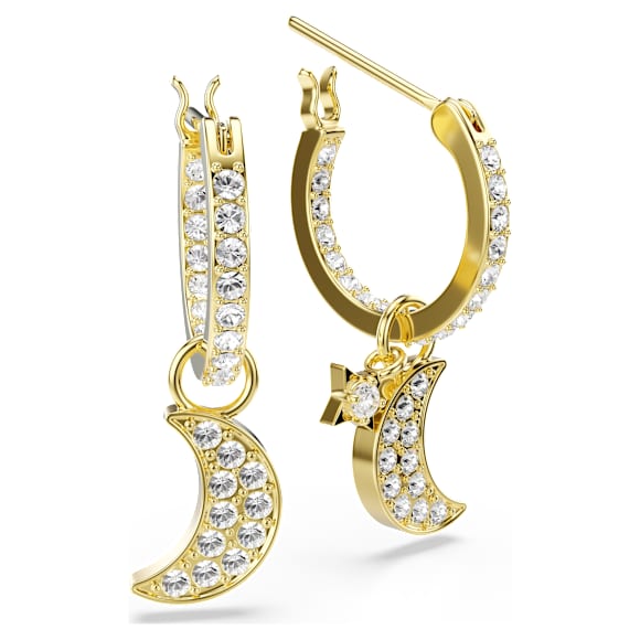 Symbolica drop earrings, Round cut, Moon, White, 18K gold finish - Swarovski, 5764070