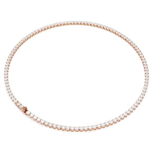 Matrix Tennis 項鏈, 圓形切割, 白色, 18K 金（玫瑰金色）飾面 - Swarovski, 5764194
