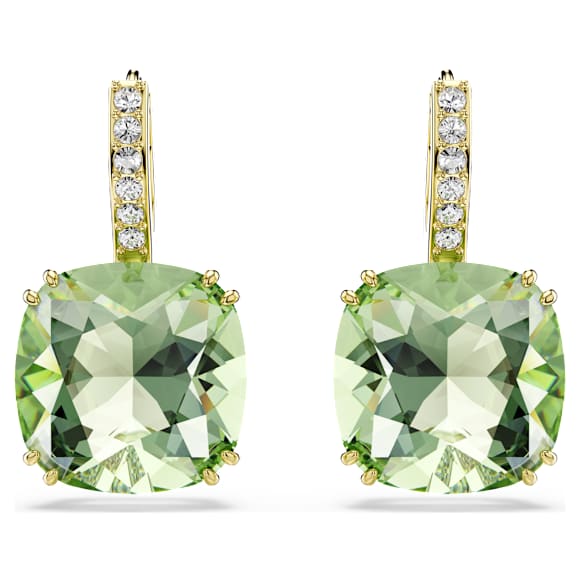 Millenia ต่างหูทรงหยดน้ำ, เจียระไนทรง Cushion, เขียว, ตกแต่งผิวด้วยทองคำ 18K - Swarovski, 5764822
