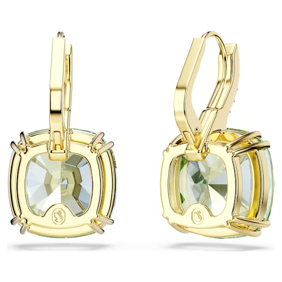 Millenia drop earrings, Cushion cut, Green, 18K gold finish - Swarovski, 5764822