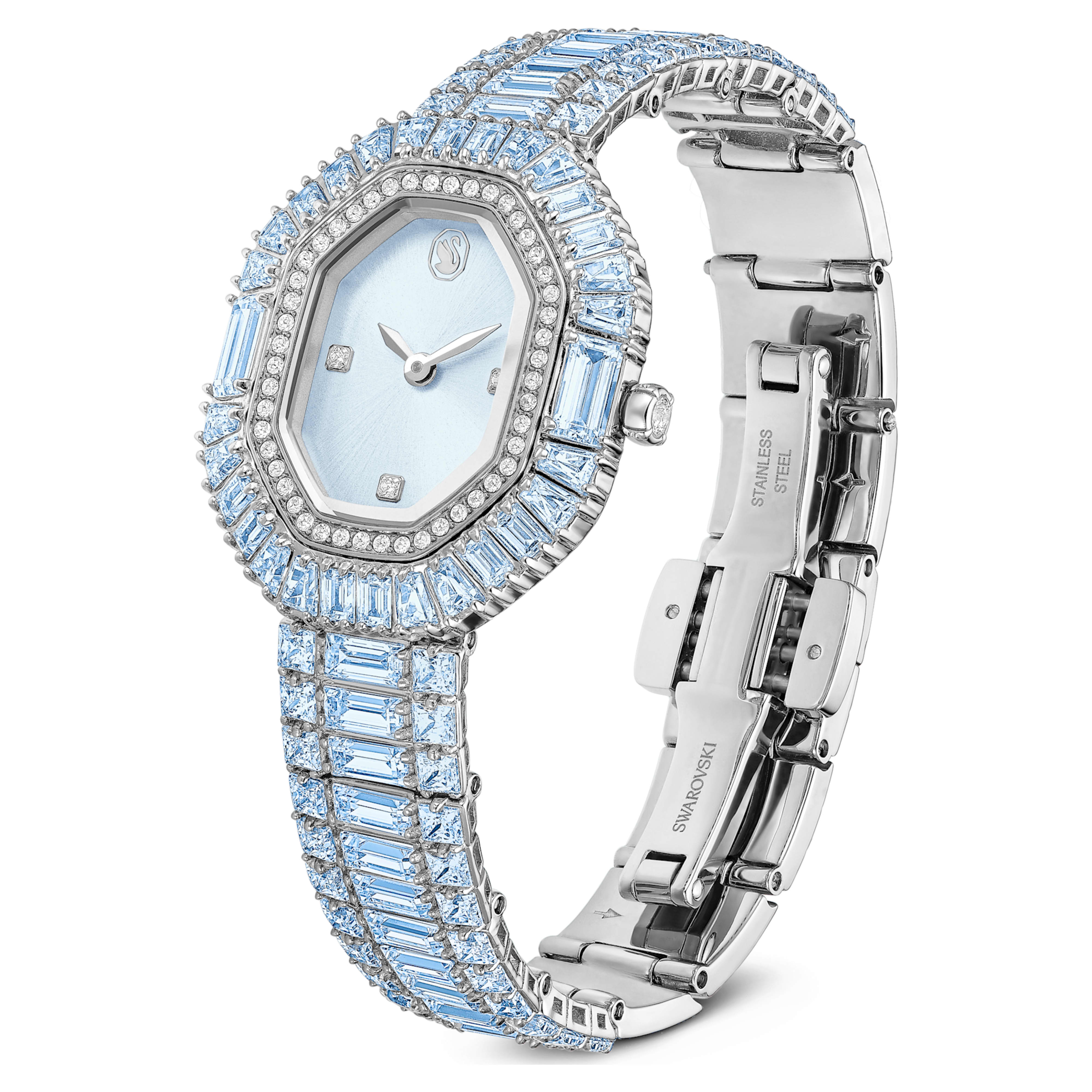Matrix octagon watch Baguette cut, Metal bracelet, Blue, Stainless steel