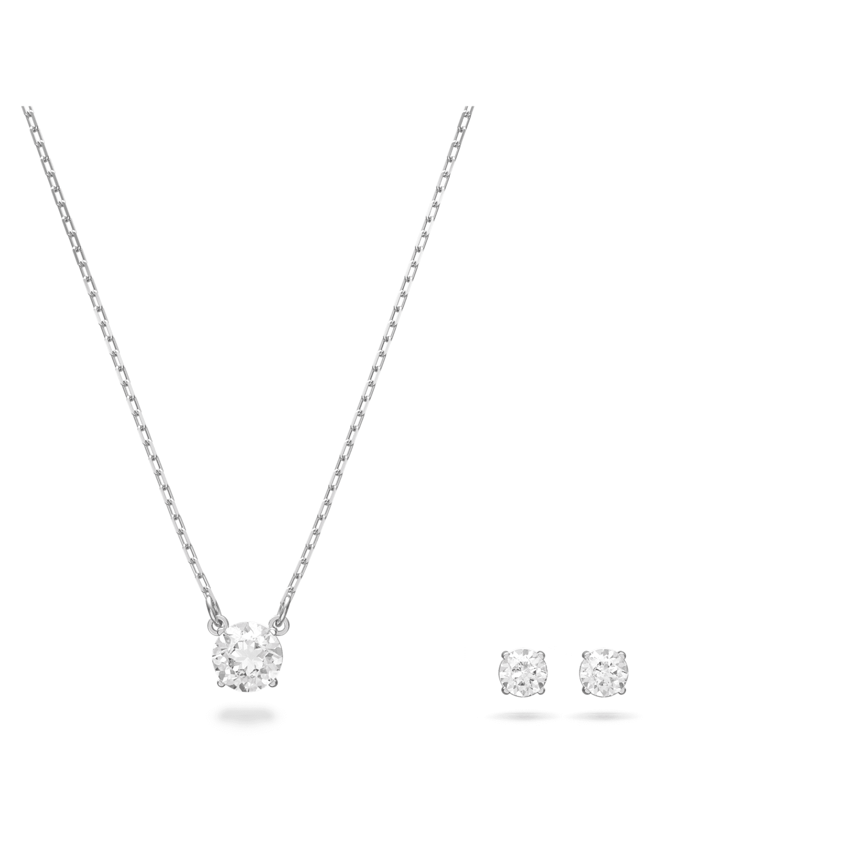 Attract set, Round cut, White, Rhodium plated by SWAROVSKI