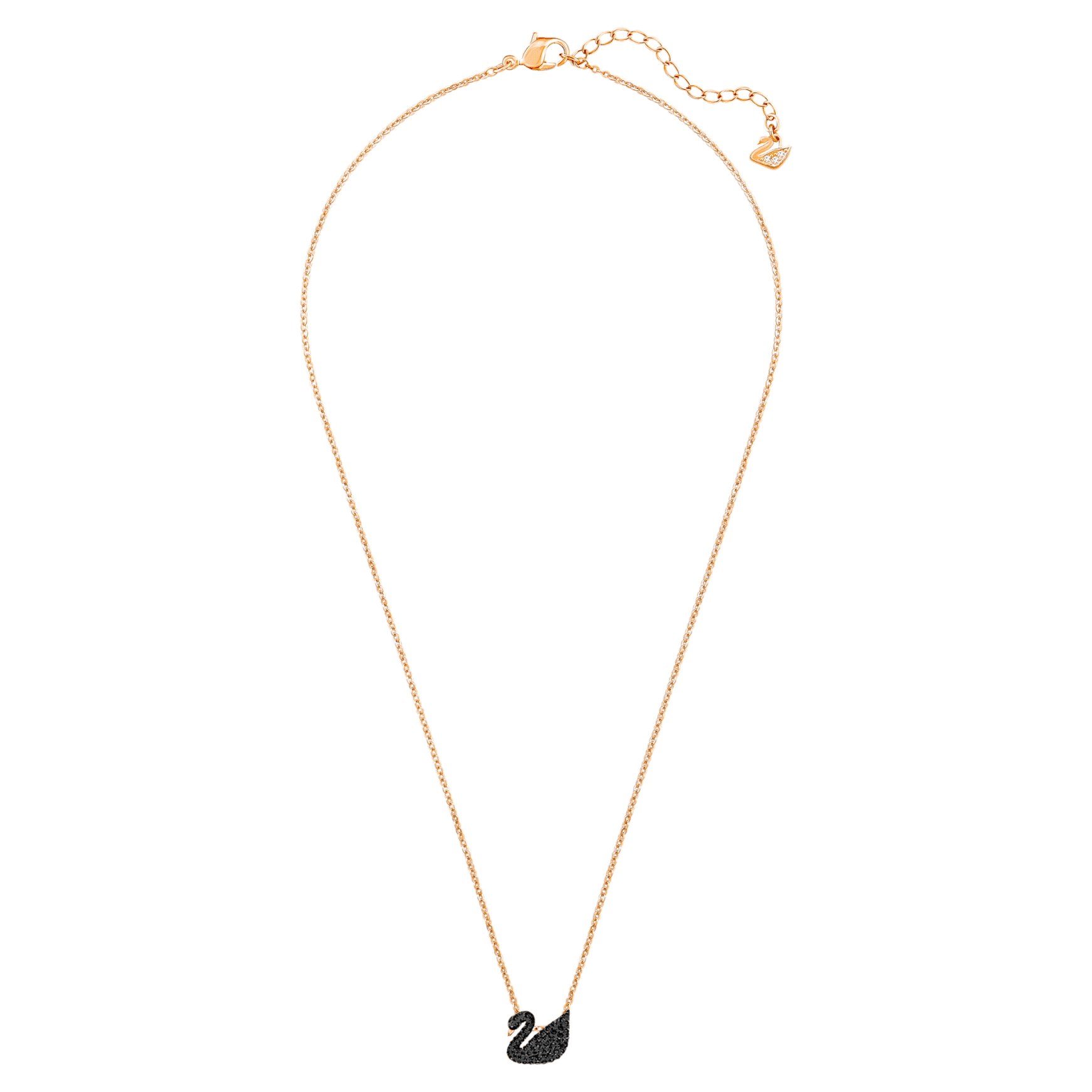 Swan pendant, Swan, Small, Black, 18K rose gold finish