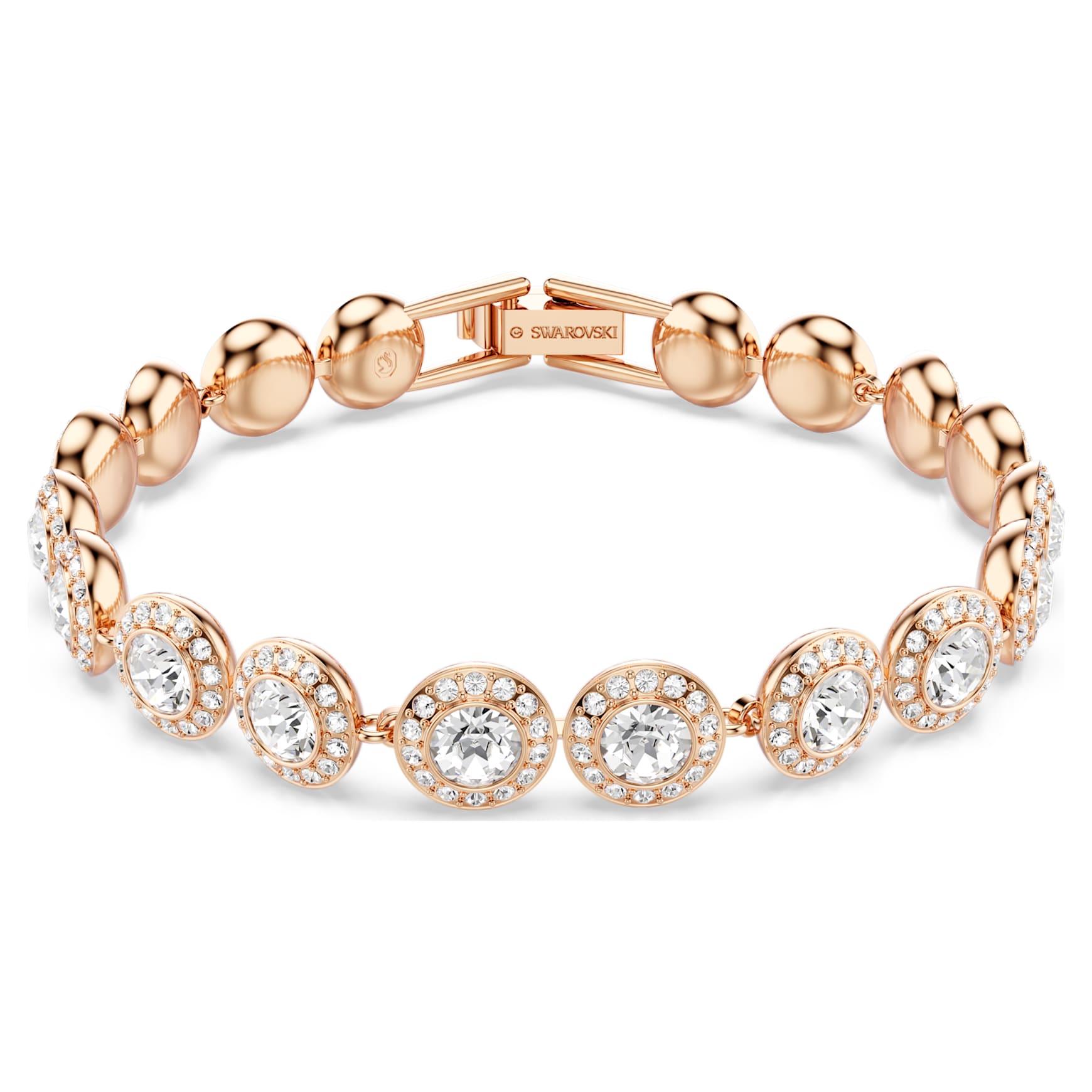 Una Angelic bracelet, Round cut, Pavé, Medium, White, 18K rose gold finish