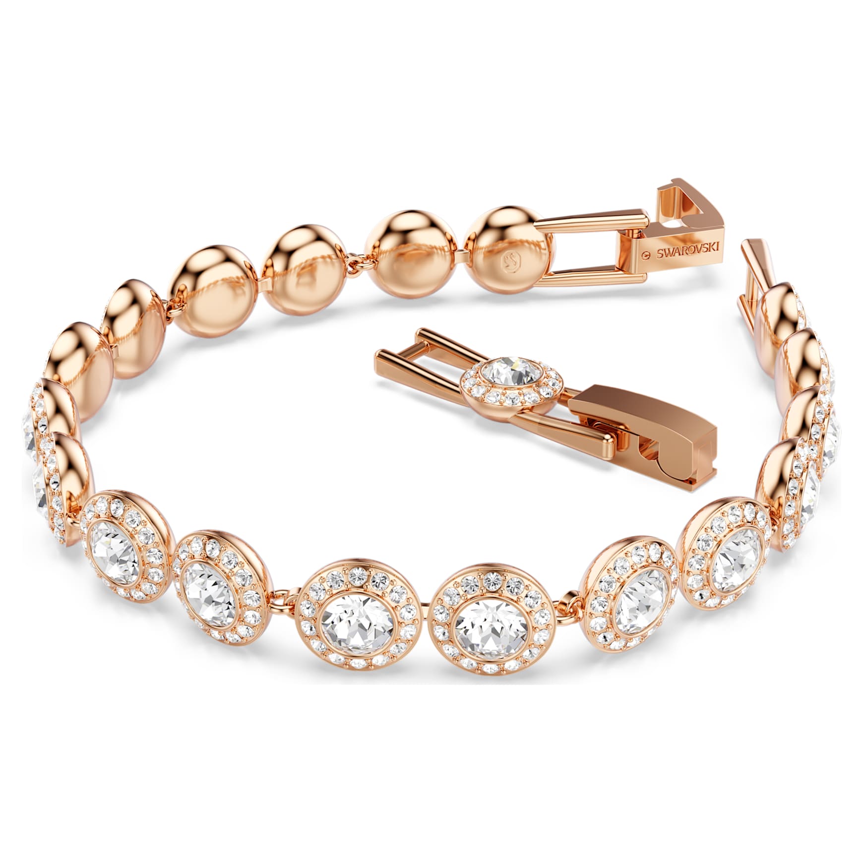 Una Angelic bracelet, Round cut, Pavé, Medium, White, Rose gold-tone plated by SWAROVSKI
