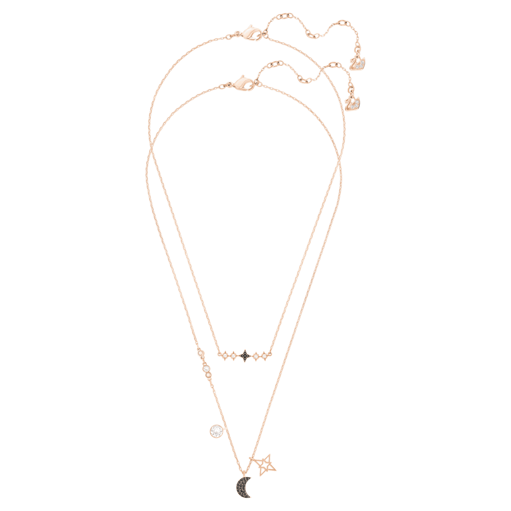 Symbolica necklace, Set (2), Moon and star, Black, 18K rose gold finish