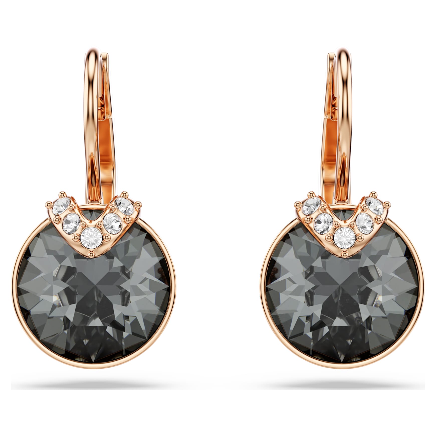 Bella V drop earrings, Round cut, Gray, 18K rose gold finish