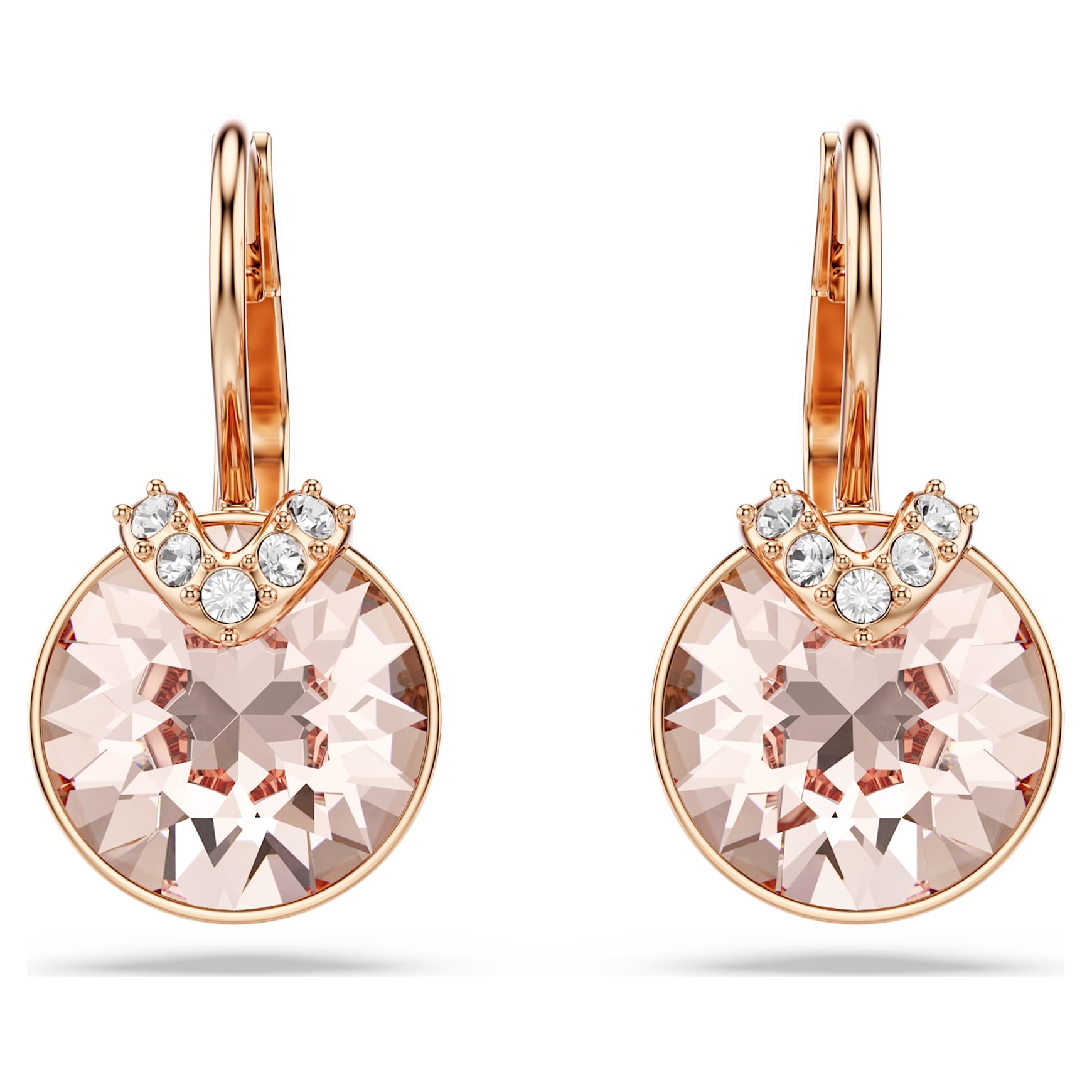 Bella V drop earrings, Round cut, Gold tone, 18K rose gold finish