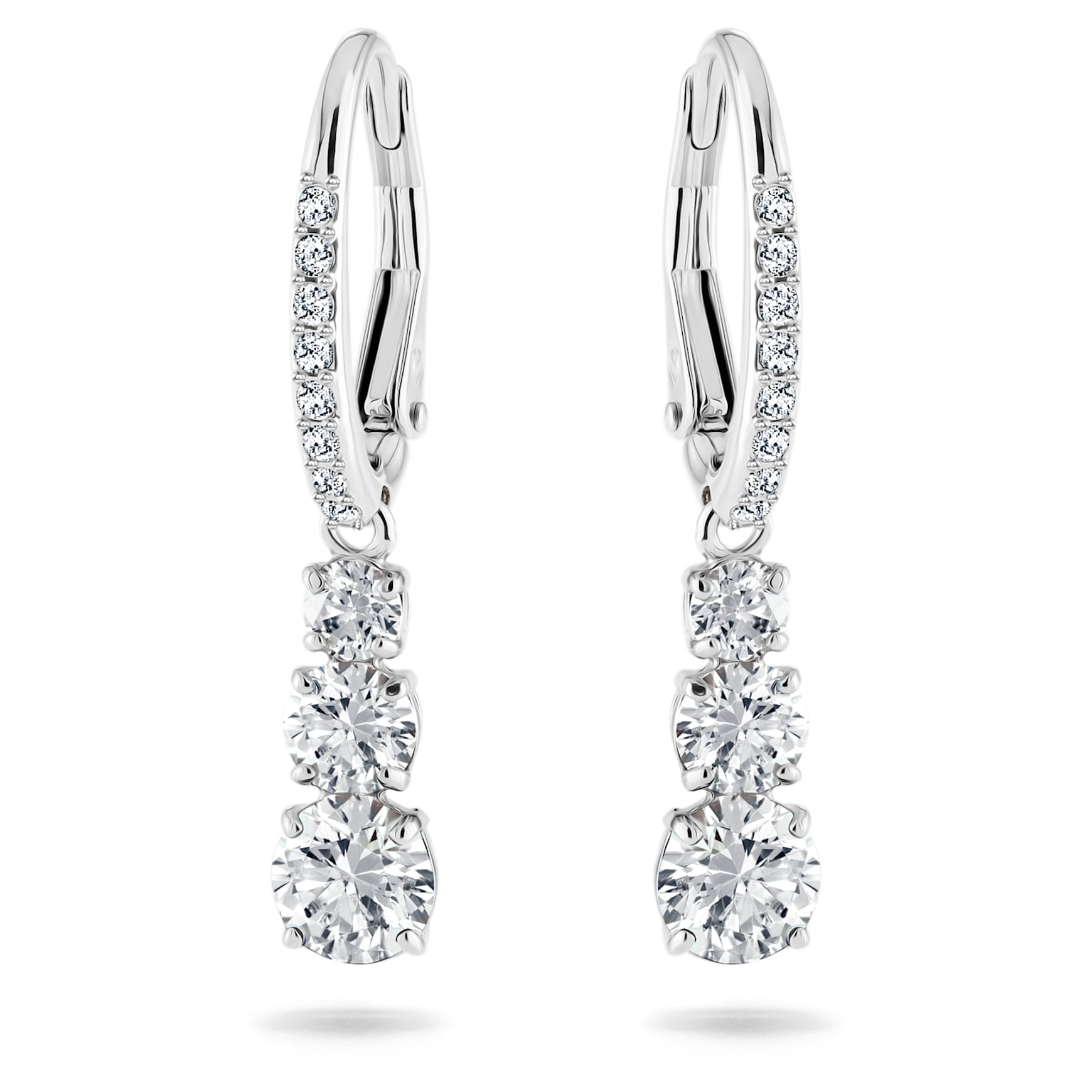 Stilla Attract hoop earrings, Round cut, White, Rhodium plated by SWAROVSKI