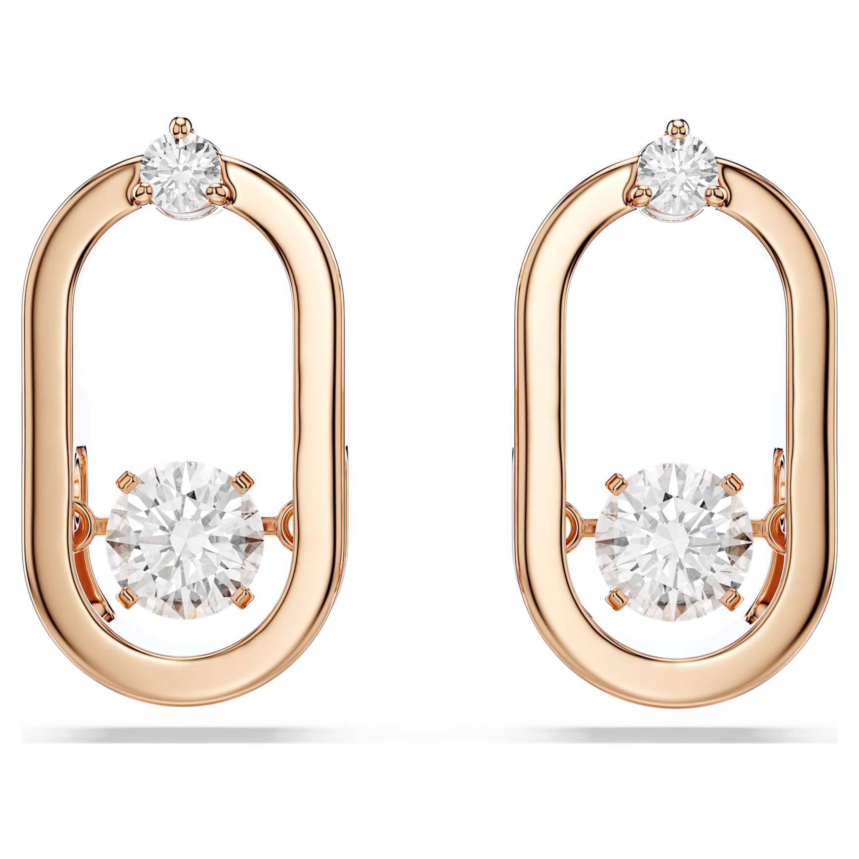 Una stud earrings, Round cut, Oval shape, White, 18K rose gold finish