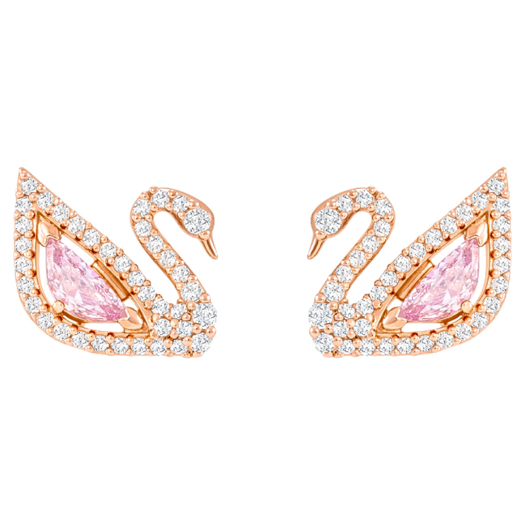 Swan drop earrings, Swan, Pink, Rose gold-tone plated by SWAROVSKI