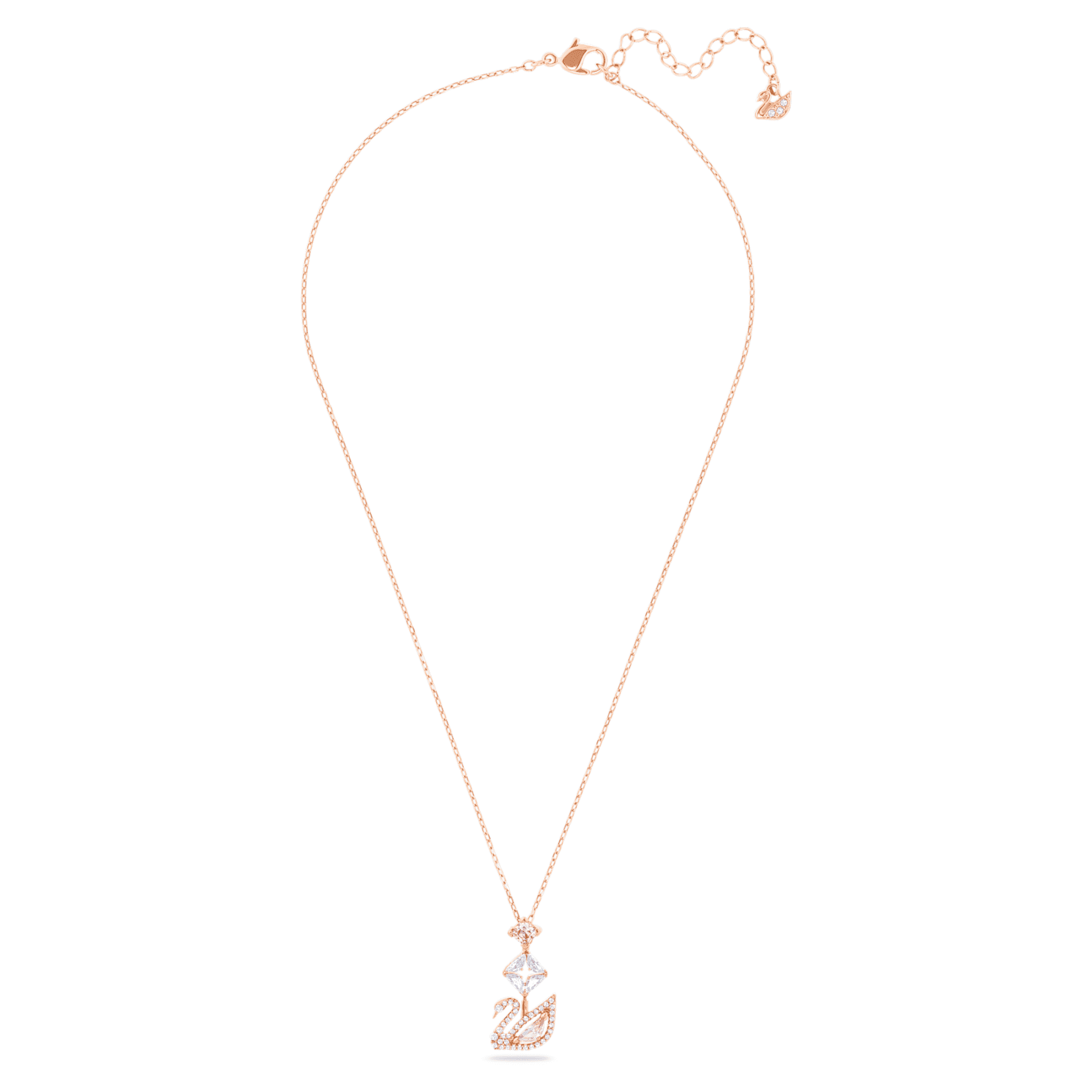 Swan pendant, Swan, Pink, 18K rose gold finish