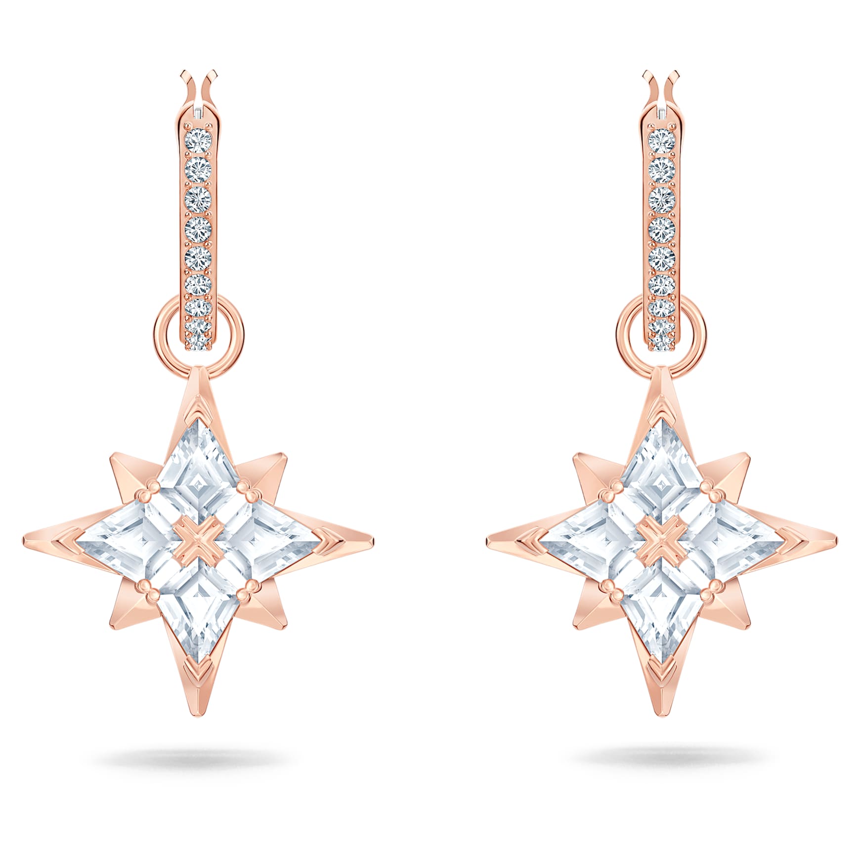 Symbolica drop earrings, Star, White, 18K rose gold finish