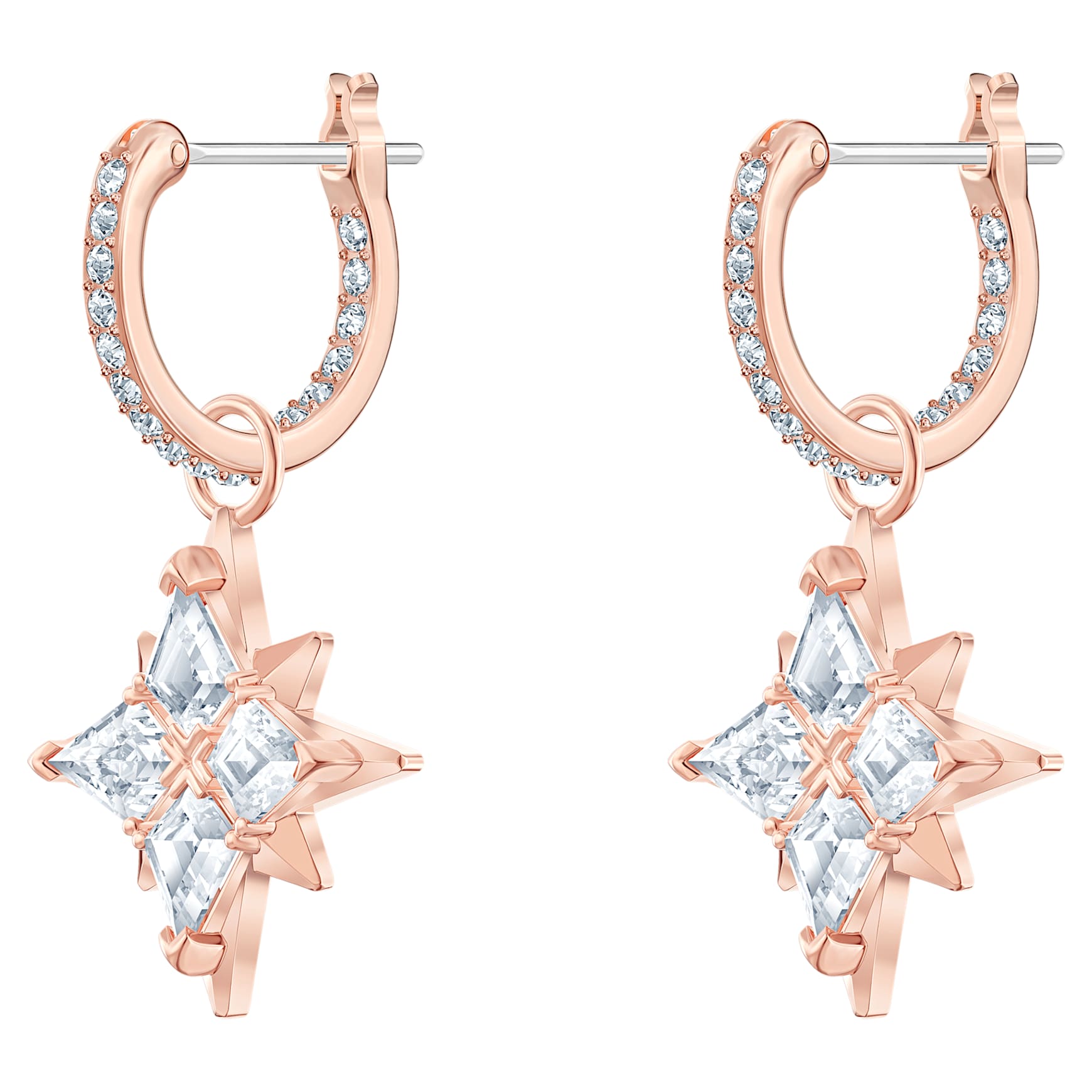 Symbolica drop earrings, Star, White, 18K rose gold finish