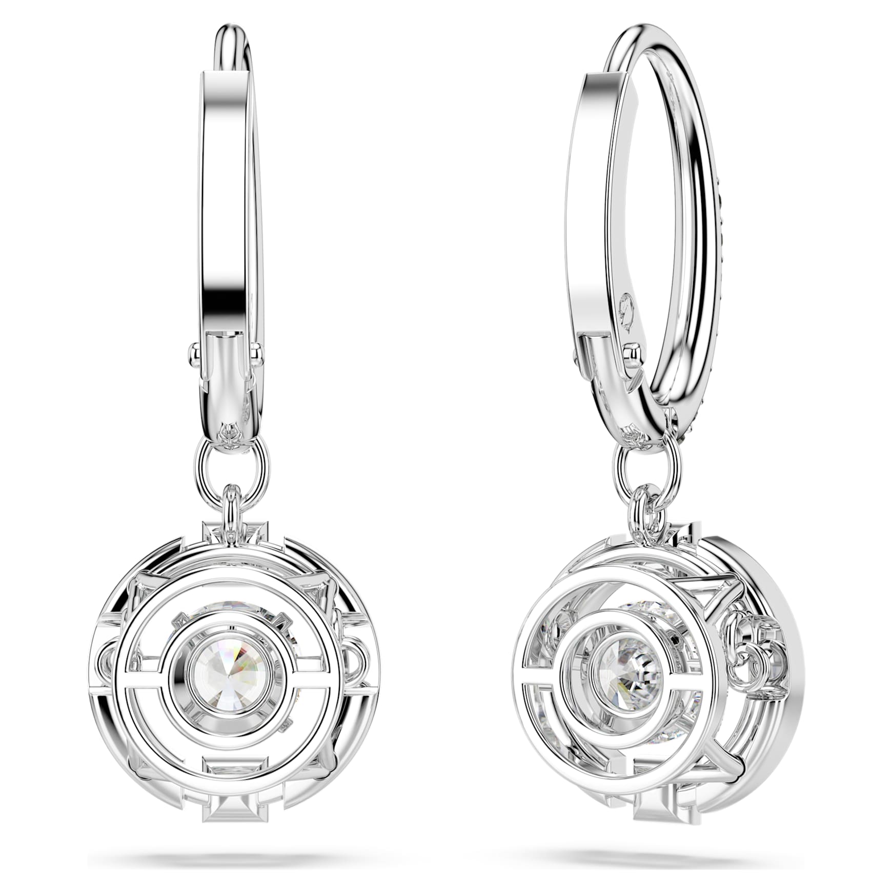 Una drop earrings, Round cut, White, Rhodium plated by SWAROVSKI