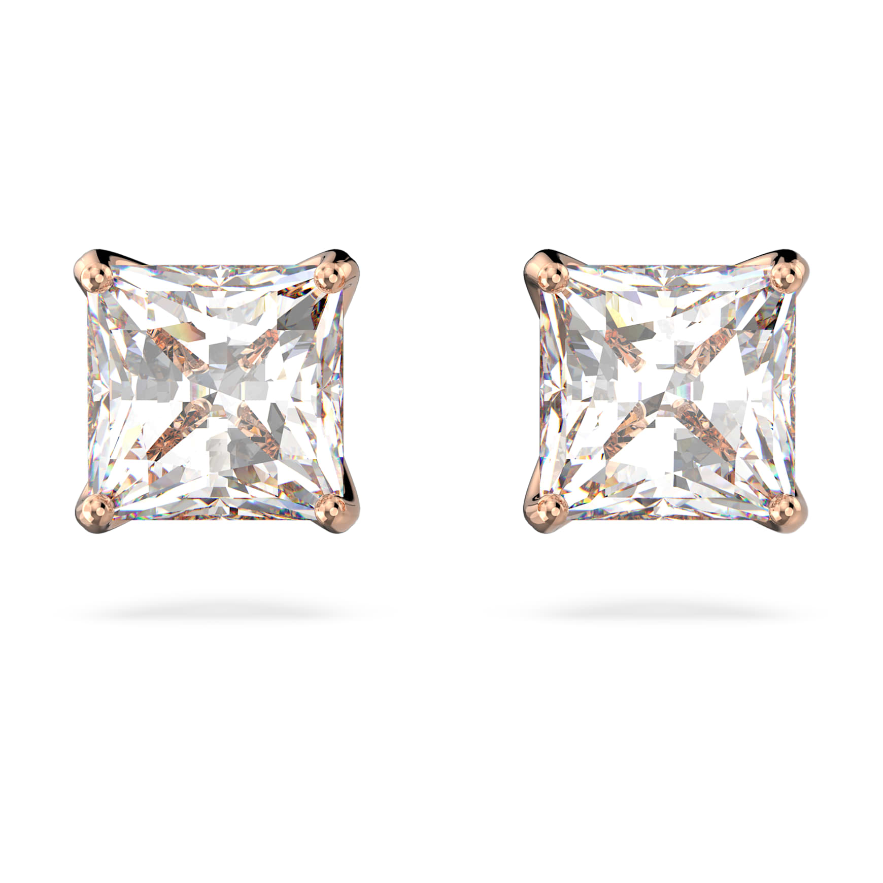 Stilla Attract stud earrings, Square cut, White, Rose gold-tone plated by SWAROVSKI