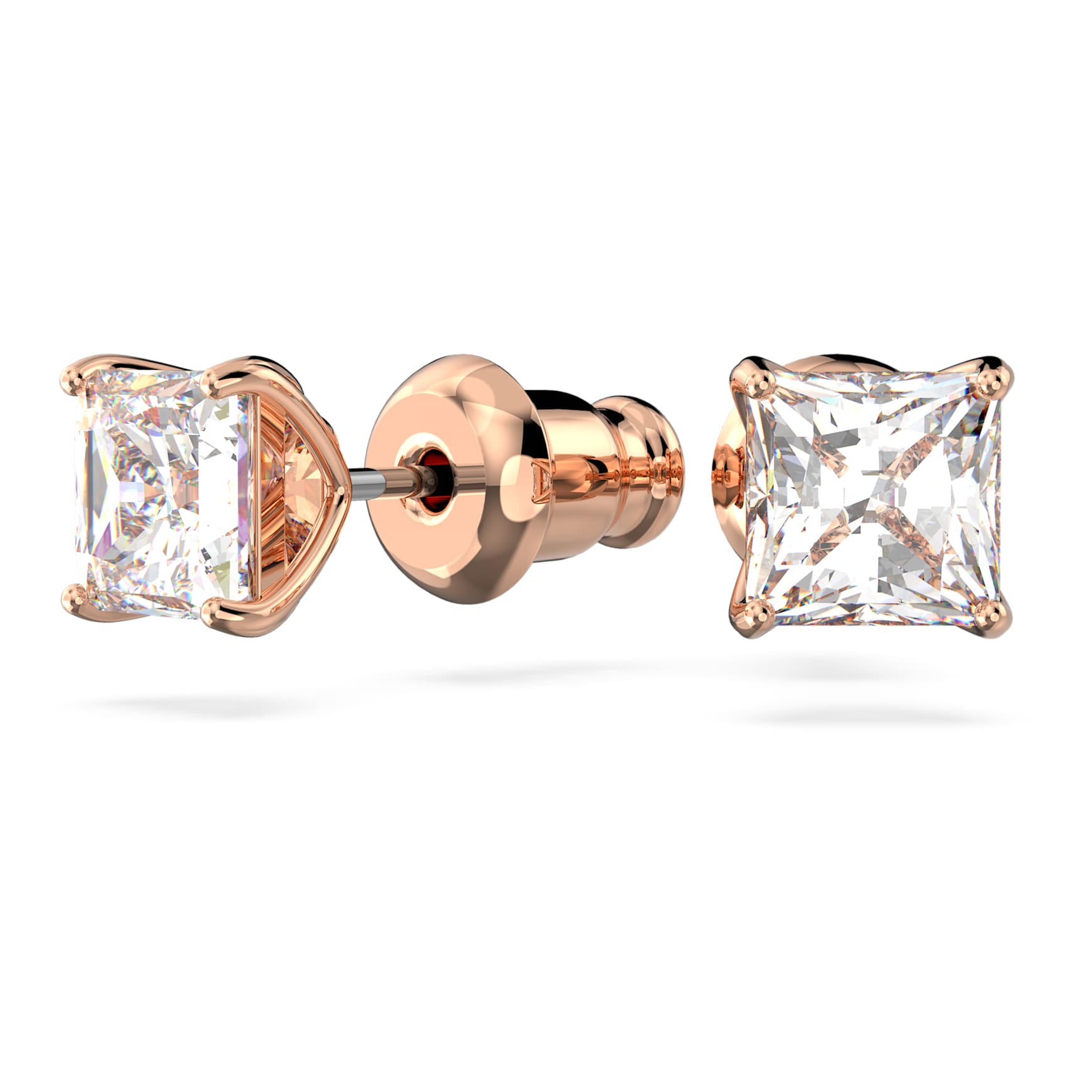 Stilla Attract stud earrings, Square cut, White, 18K rose gold finish