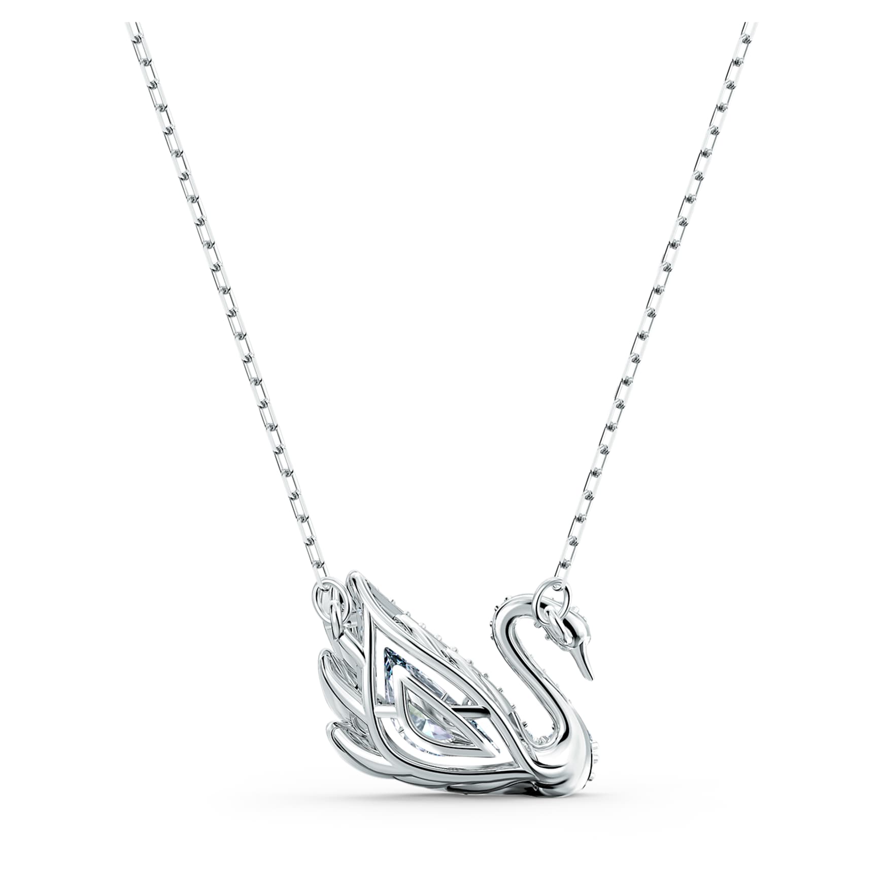 Swan necklace, Dancing swan, White, Rhodium plated by SWAROVSKI