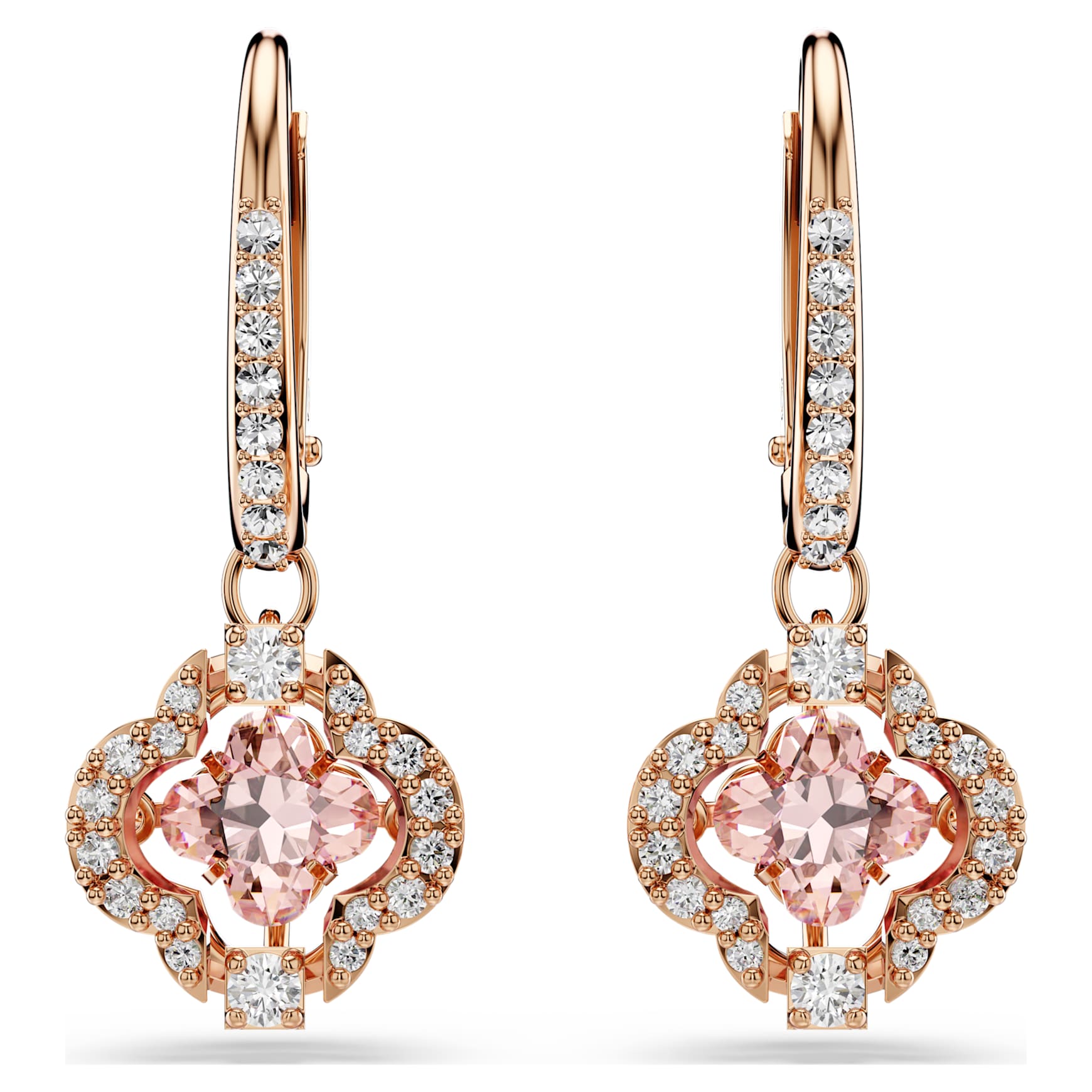 Una drop earrings, Clover, Pink, 18K rose gold finish