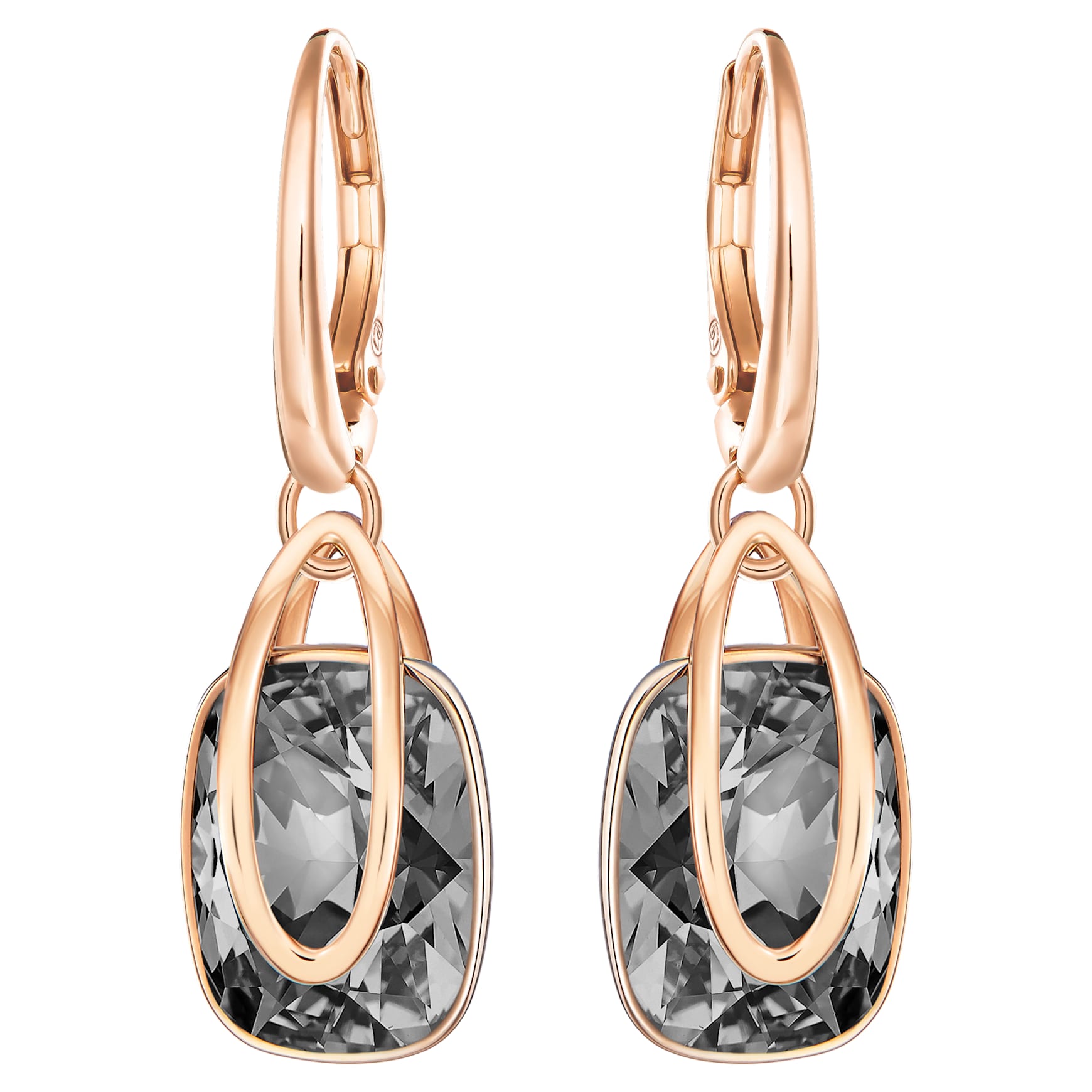 Holding drop earrings, Grey, 18K rose gold finish