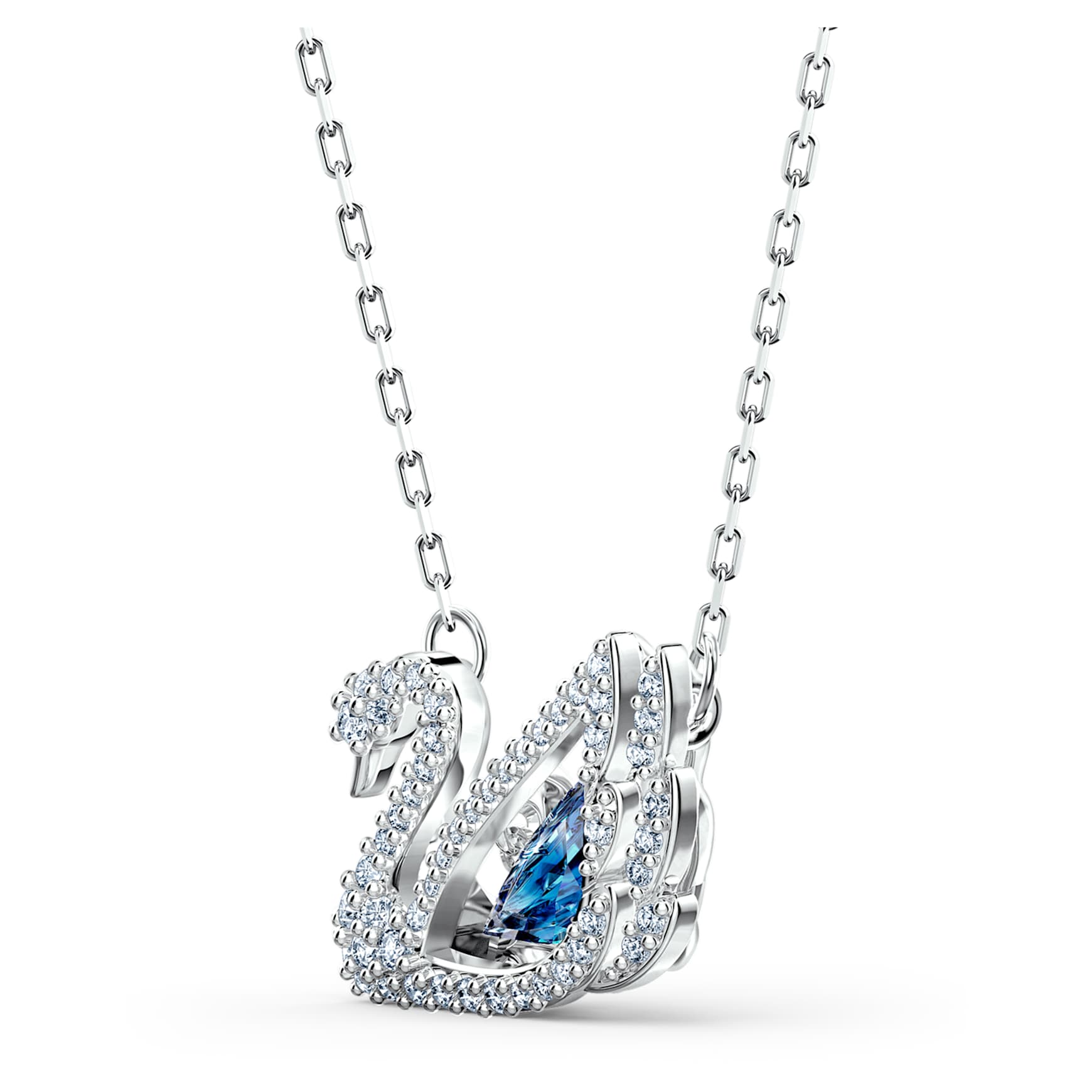 Swan necklace, Dancing swan, Blue, Rhodium plated by SWAROVSKI